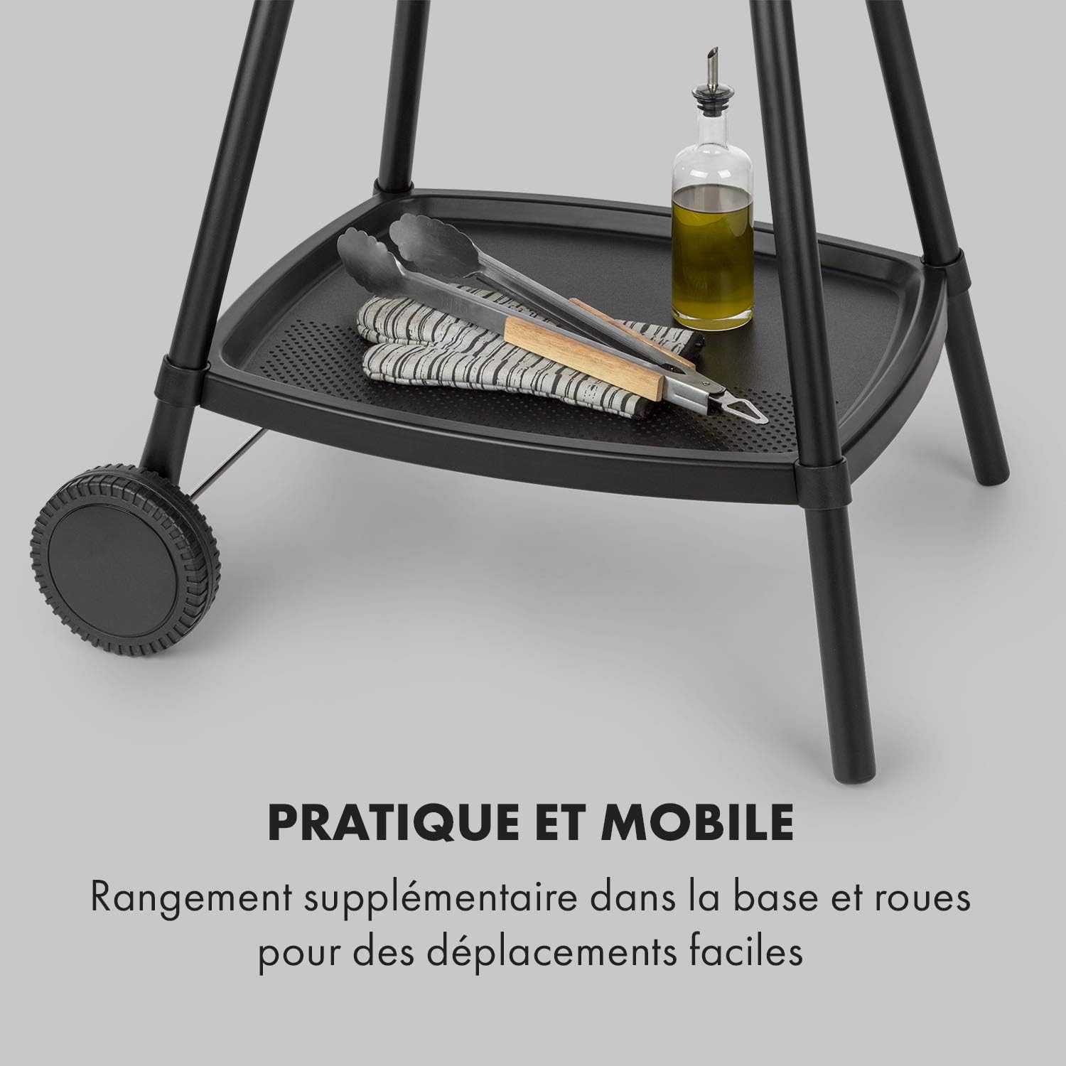 Klarstein Gatsby Gril électrique sur pied Gril de table : 2000 W, EasyGrill Concept, surface de gril: 40 x 36 cm/aluminium moulé sous pression/antiadhésif/couvercle, deux tables d'appoint, noir – Image 7