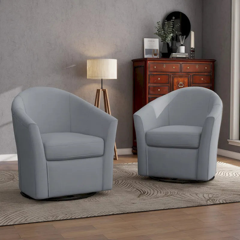 Set of 2 Modern Upholstered Swivel Barrel Chair Living Room Accent Chair – Image 10