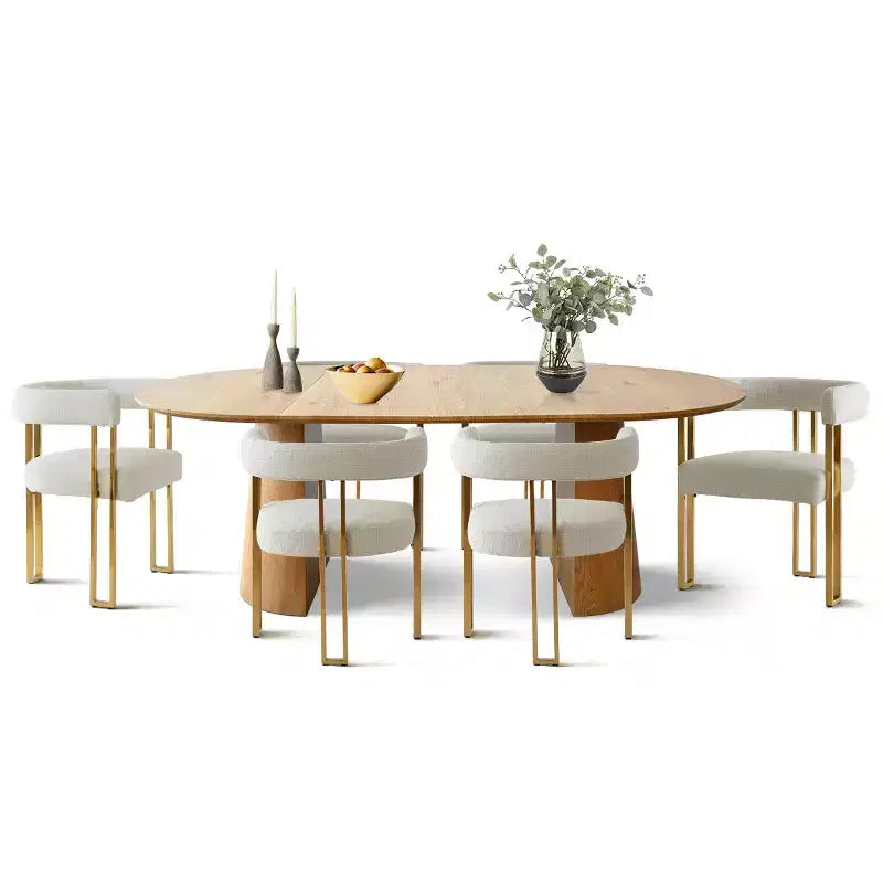 3-in-1 Oval Extendable Dining Table Set with 6 Chenille Upholstered Chairs Featuring Gold Metal Legs, Versatile Dining Furniture-Panipeachy – Image 3