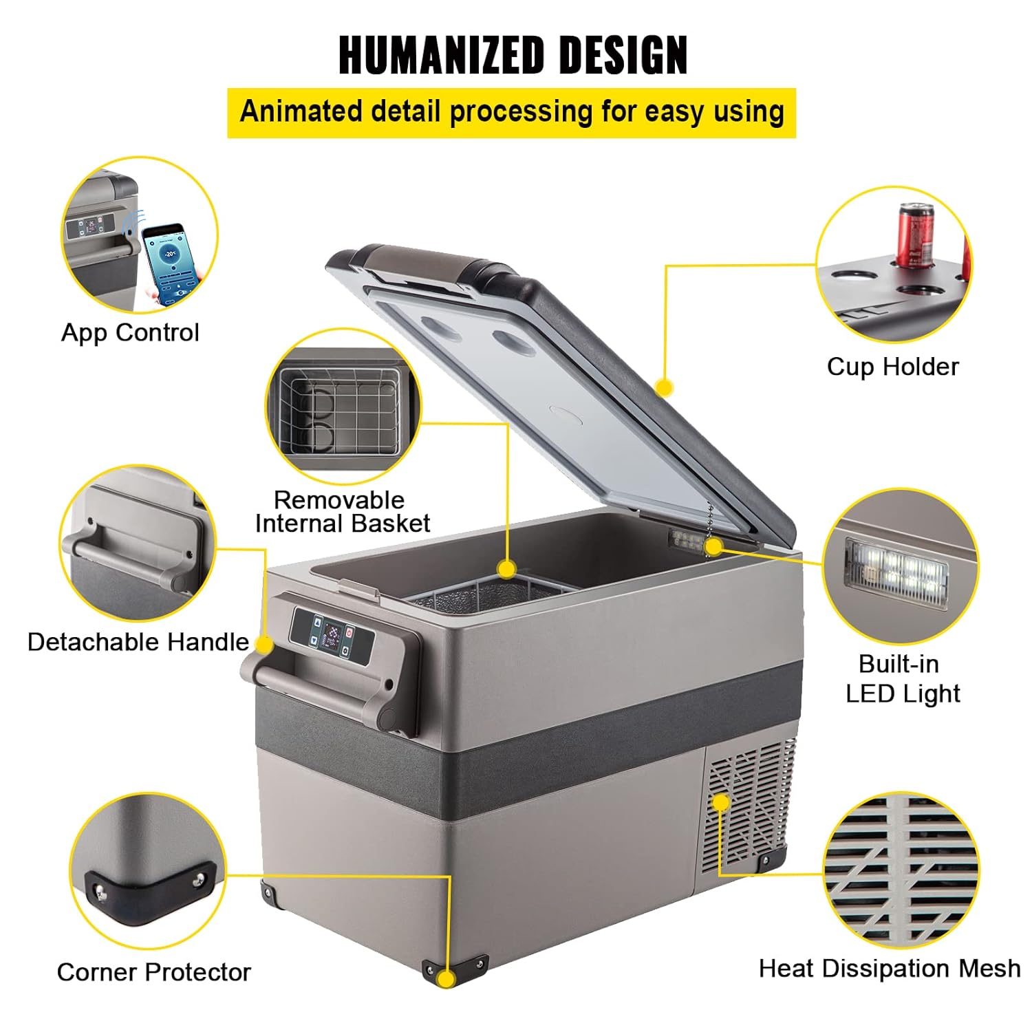 VEVOR Réfrigérateur Portable à Compression 45 L,Réfrigérateur de Voiture 693 x 345 x 456 mm,Mini Frigo Glacière Électrique 60W Réfrigération Rapide Conduite Sécurisée pour Maison/Voiture/Camping – Image 5