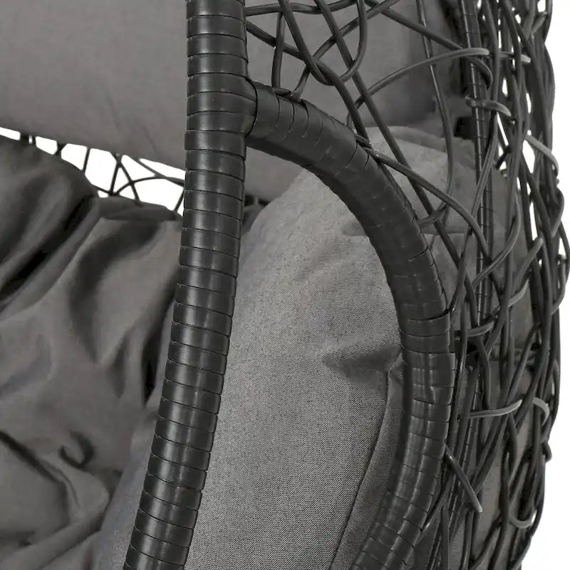 Khaki Brown / Gray Wicker Hanging Egg Chair with Cushion, 1-Person, 300 lbs Capacity – Image 5