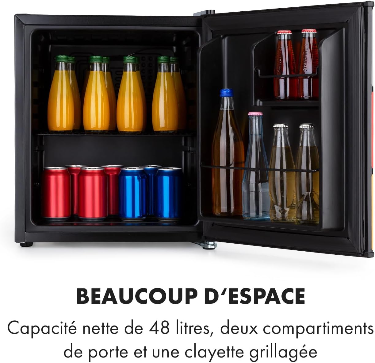 Klarstein Solve - Mini-réfrigérateur, minibar, système de refroidissement thermoélectrique, capacité de 48 litres, bouton de réglage mécanique, refroidissement : 0 à 10 °C, noir/coloré – Image 3