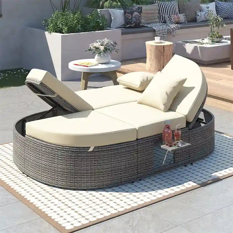 Outdoor Sun Bed Patio 2-Person Daybed with Cushions and Pillows – Image 6