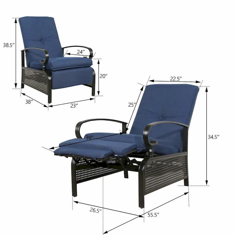 Adjustable Recliner Lounge Chair Patio Lounge Sofa with Cushion - 38 (D) x 26.5 (W) x 38.5 (H) INCH – Image 23