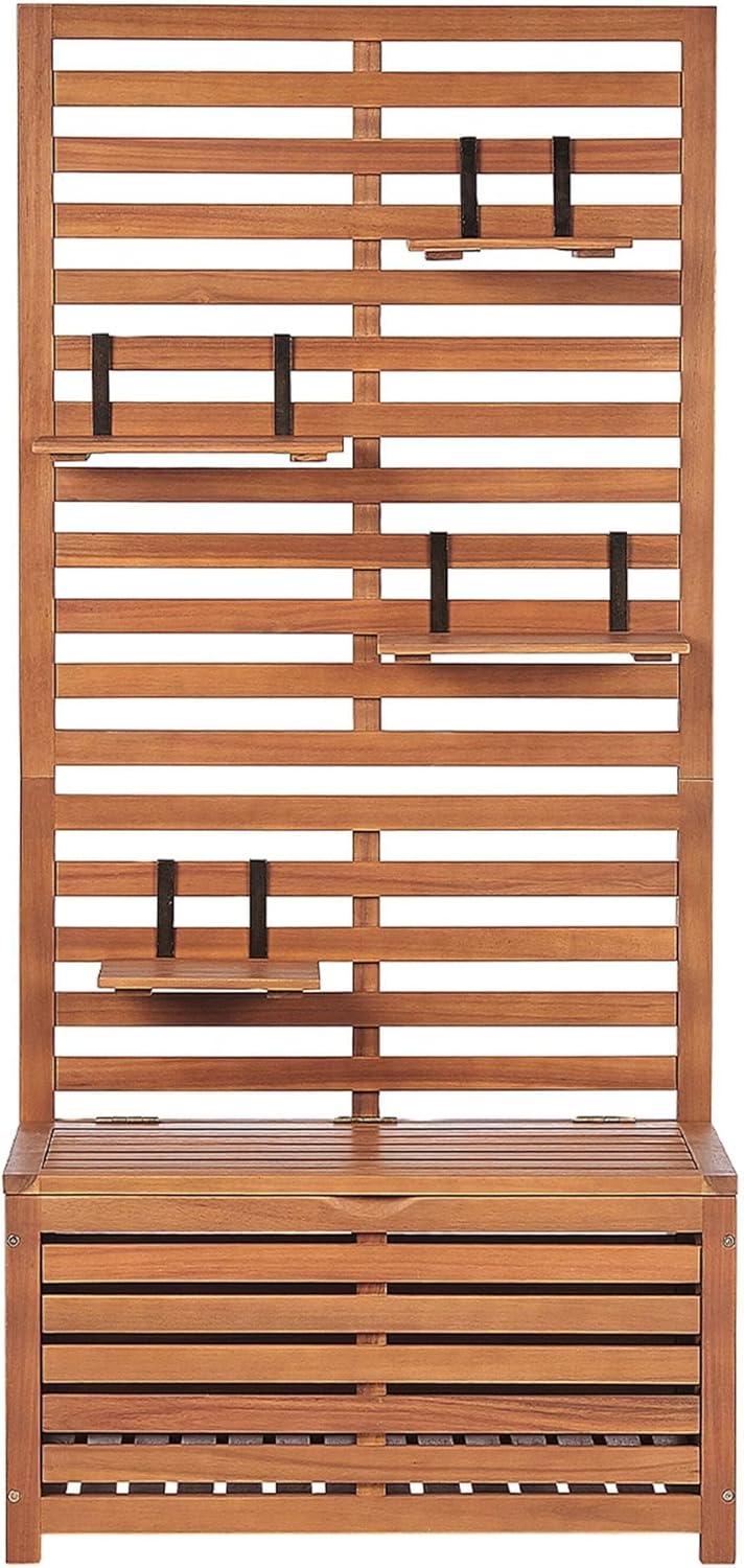Beliani Banc de Rangement Extérieur avec Étagères Murales en Bois d'Acacia 80 cm Matino
