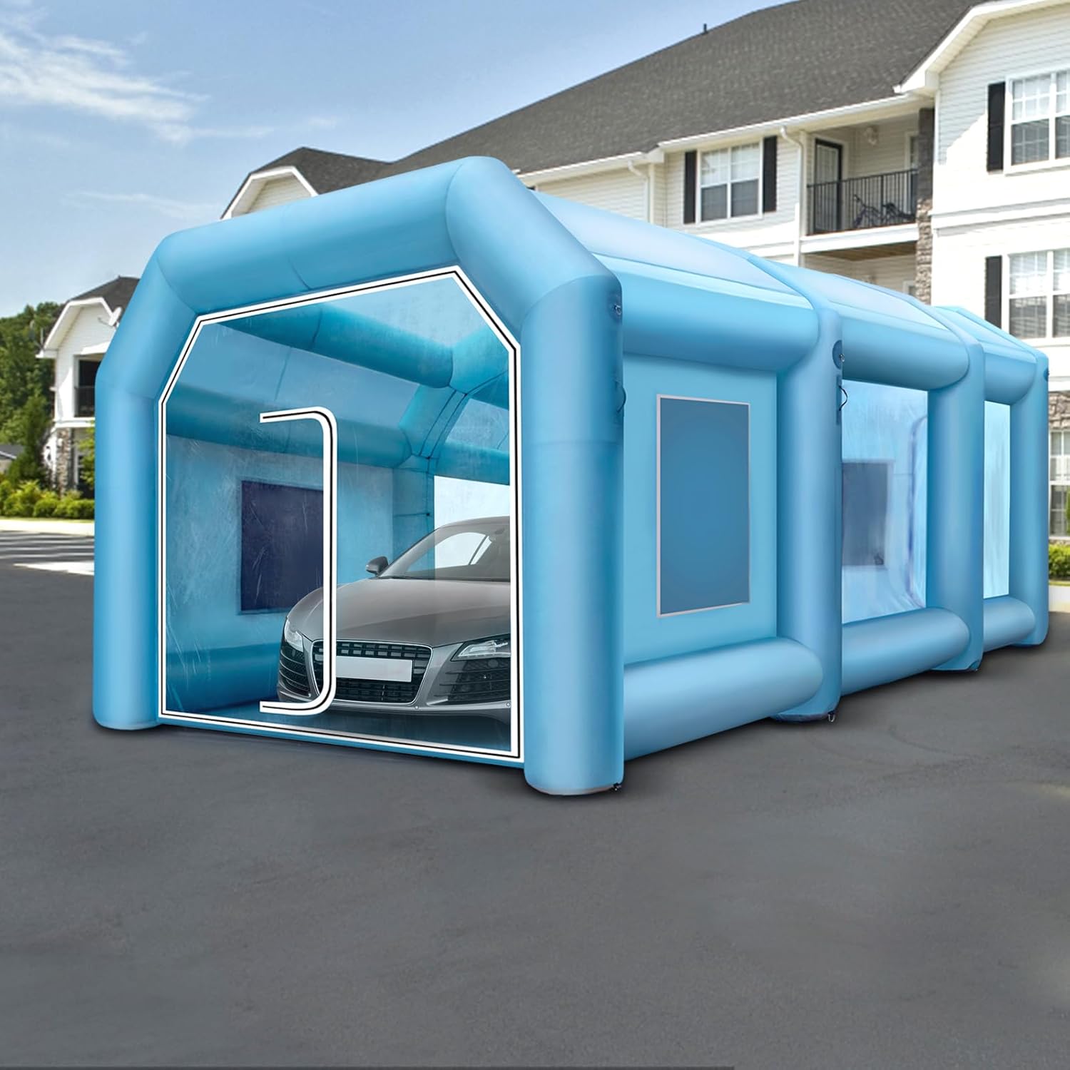 VEVOR Cabine de Peinture Gonflable, 8x4x3 m, Tente Peinture Gonflable Automobile en Tissu Oxford 210 D, avec 2 souffleurs puissants et système de Filtre à air, Station de Travail pour Garage, Atelier – Image 8