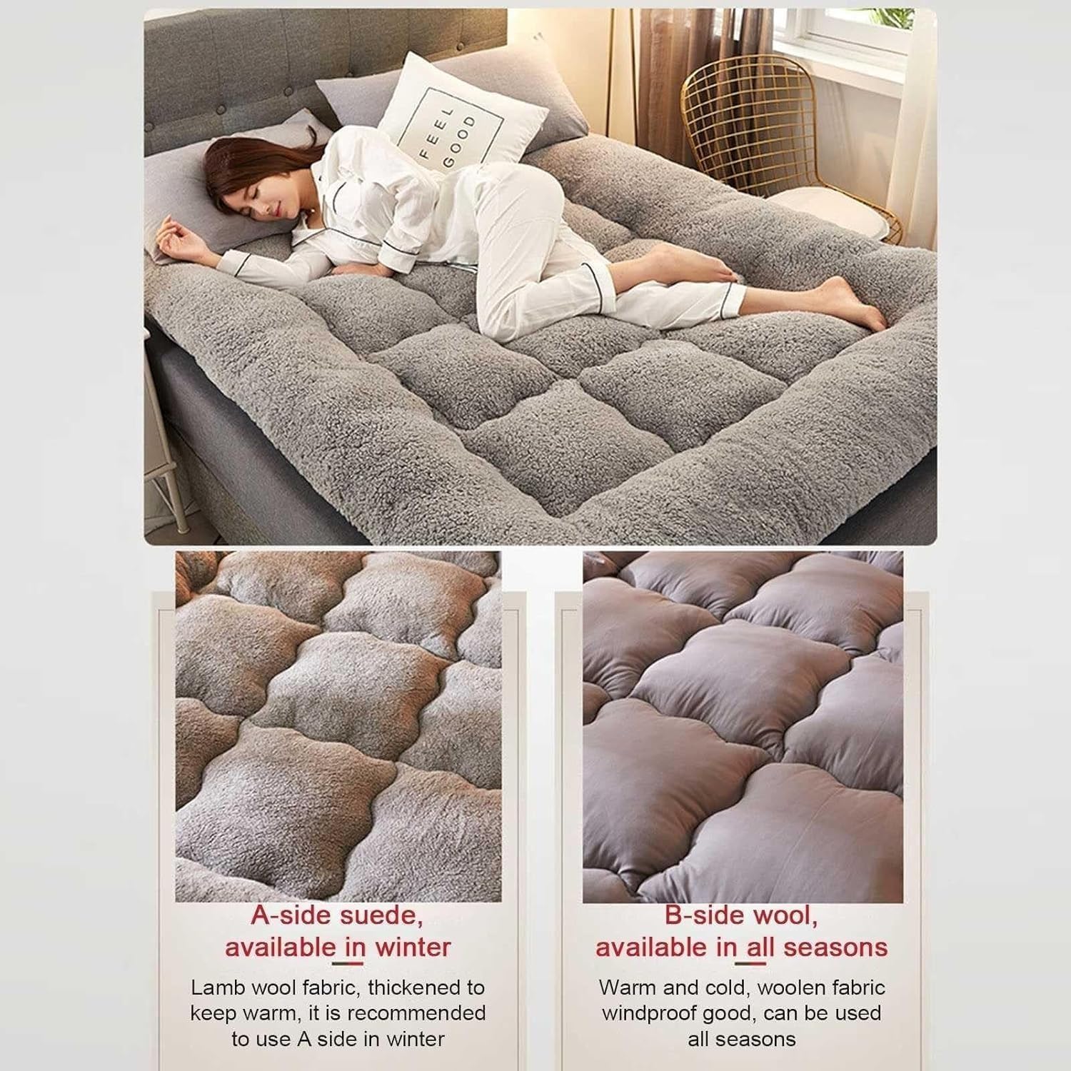 Matelas Futon Japonais, Matelas Futon Extra Épais Et Moelleux, Matelas De Couchage Super Doux Et Poilus Enroulables, Tapis De Couchage Portable, Matelas De Canapé, Lit D'invité – Image 6