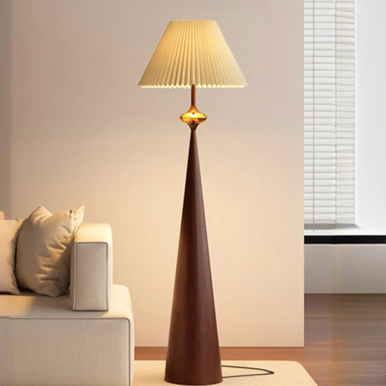 Contemporary Tapered Metal Floor Lamp Fabric Shade – Image 52