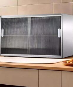 Alternative view of Armoire de Rangement Cuisine en Acier Inoxydable Meuble Haut de Cuisine avec Portes Coulissantes en Acrylique pour Cuisines, Garage, Atelier, Restaurant, Buanderie 60x35x70cm/23.6x13.8x27.6in
