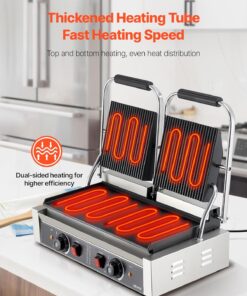 Alternative view of VEVOR Gril Panini Électrique de 3600 W, Double Presse à Panini avec Plaque de Cuisson Émaillée de 48,5x23 cm, Appareil à Sandwich en Inox, Contrôle de la Température, pour Hamburger, Steak, Cuisine