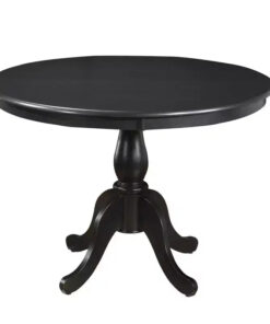 HomeRoots 42 Black Rounded Solid Manufactured Wood And Solid Wood Pedestal Base Dining Table