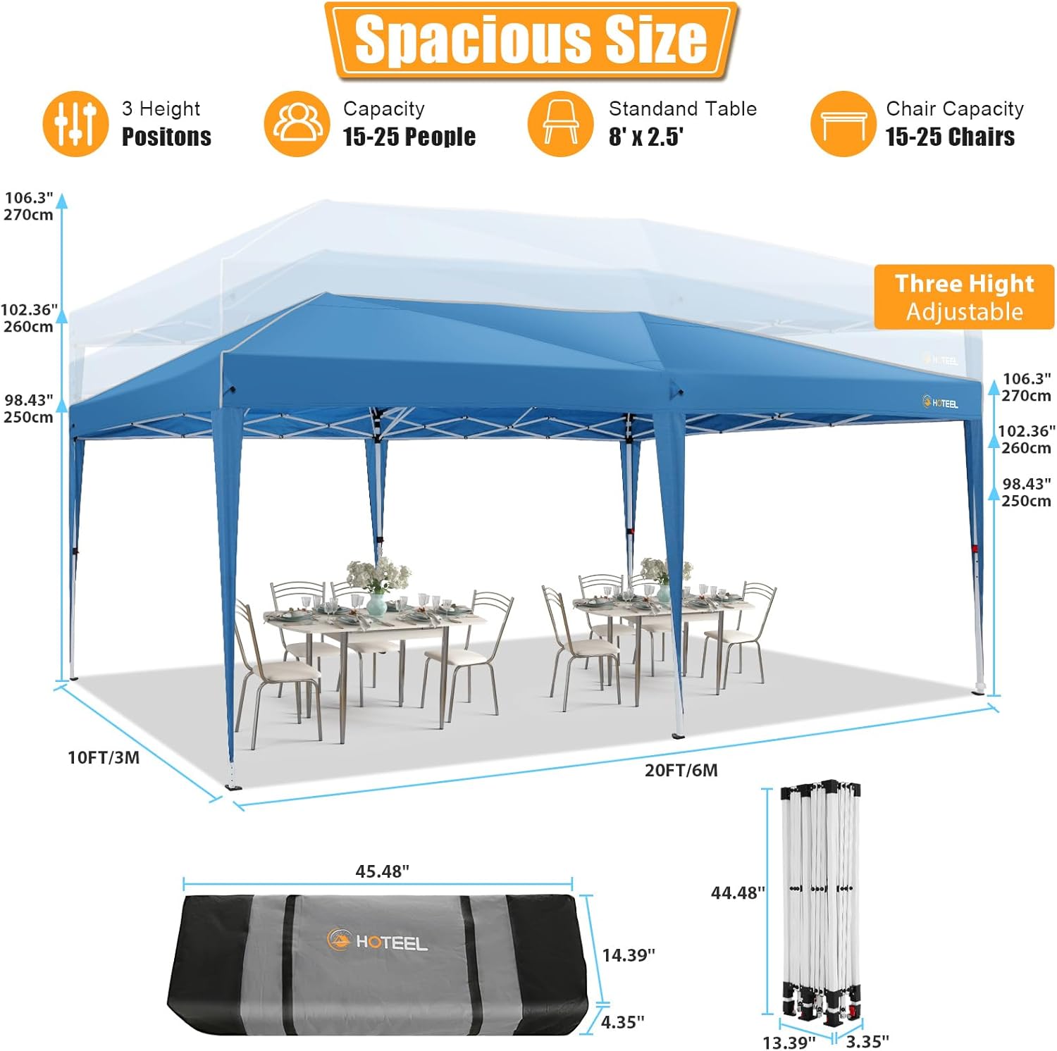 HOTEEL Tonnelle Pliante 3x6m étanche et Stable – avec 6 parois latérales, Construction en Une poussée, 8 Barres Pare-Vent – Tente de fête pour Mariage, Camping(Bleu) – Image 4