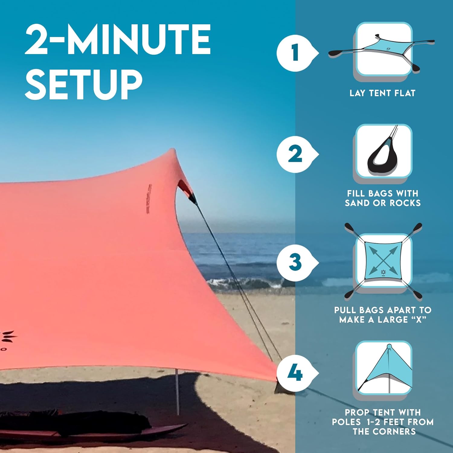 Gigante Tente de Plage Neso Tents, 2,5 m (8 pi) de Hauteur, 3,4 m (11 pi) x 3,4 m (11 pi), Coins renforcés et Poche réfrigérée – Image 6