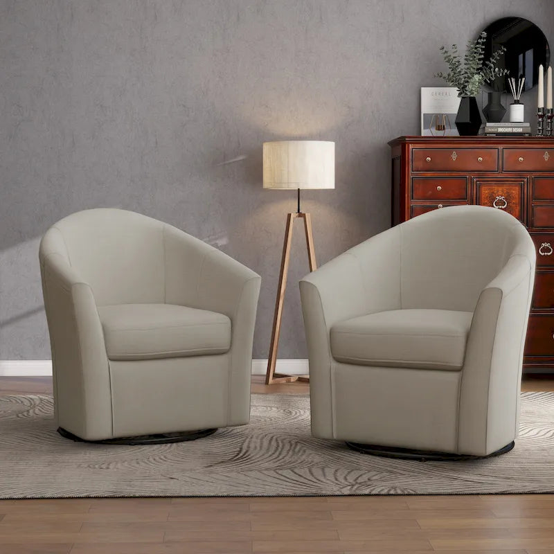Set of 2 Modern Upholstered Swivel Barrel Chair Living Room Accent Chair – Image 6