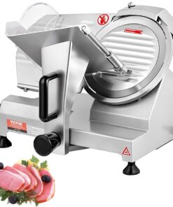 VEVOR Trancheuse Électrique Commerciale 200 W Trancheuse à Jambon Lame 203 mm 350-400 tr/min Trancheuse Charcuterie en Acier Inoxydable et Alu pour Couper en Tranches Viande Fromage Légumes Fruits