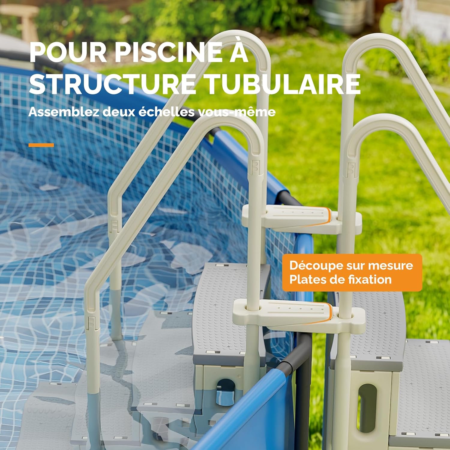 BONNLO Échelle de Piscine Antidérapante PE, Escalier de Piscine, Adaptée aux Piscines Hors Sol et Creusées Intérieur Extérieur, Blanc Cassé (Blanc + Pédale Grise, 4) – Image 6
