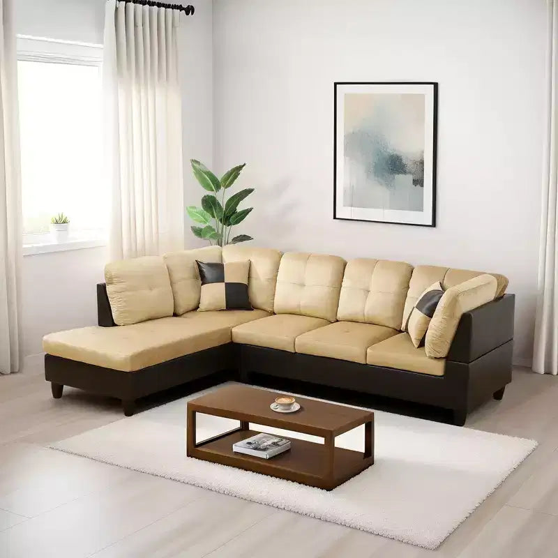 L-Shaped Living Room Sofa with Double Spring Layer, Soft and Breathable 3-Piece Short Plush Sofa Set – Image 2