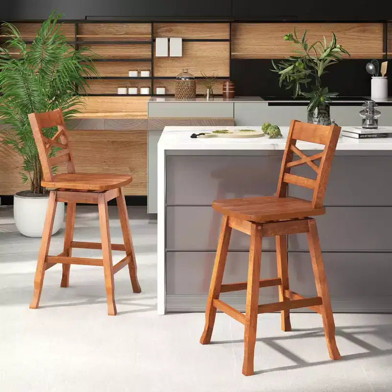 Costway 2 PCS 24/30 Counter/Bar Height Stool Rubber Wood Swivel Bar Stool with Inclined Backrest Walnut – Image 5