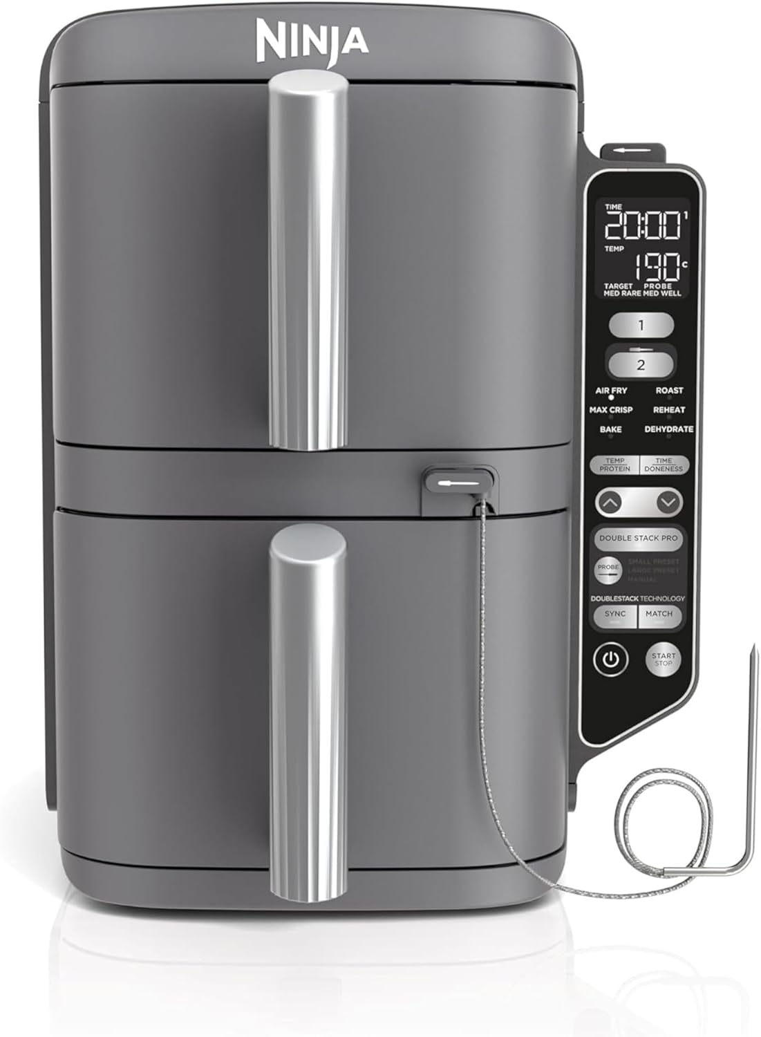 Ninja Double Stack XL Air Fryer, Friteuse verticale sans huile, 2 tiroirs, capacité 9,5 L, 6 fonctions, 8 portions, avec thermosonde SmartCook, SL451EU