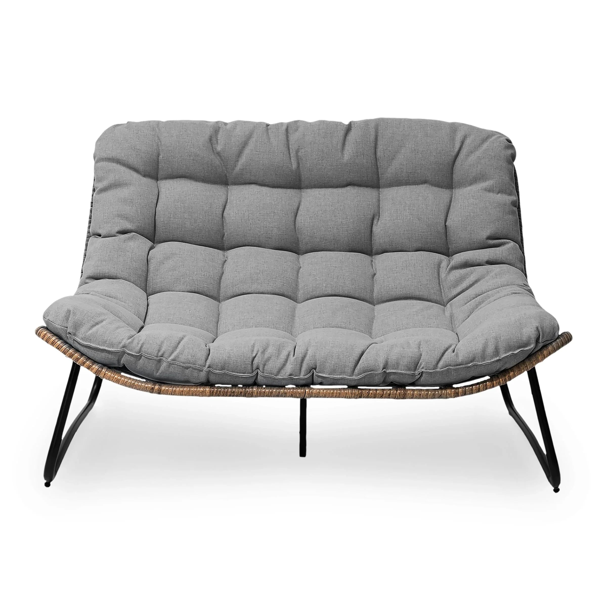 Double Papasan Chair Loveseat with Cushion, All-weather PE Rattan and Metal Frame for Indoor Outdoor – Image 13