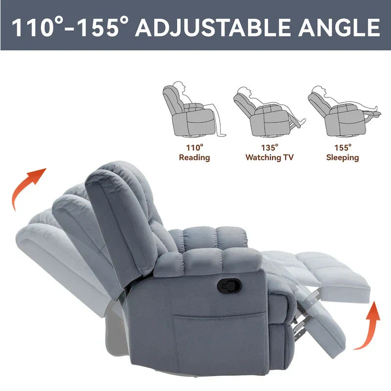 Lazy Boy Swivel Rocker Fabric Recliner Chair, Overstuffed Large Manual Recliner Glider with Pillow Top Arms and Cushion Back – Image 26