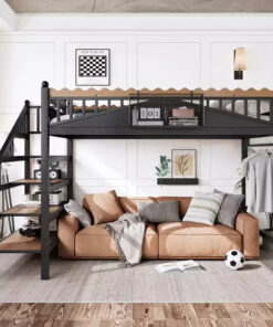 Alternative view of ModernLuxe Twin XL/Full/Queen Size Metal Loft Bed with Storage Stairs & Shelves, Heavy-Duty Loft Bed Frame, Black