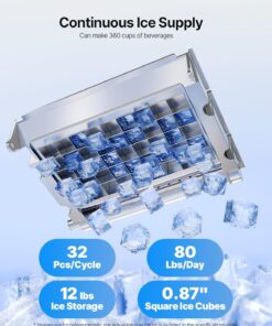 Alternative view of VEVOR Machine à Glaçons Commerciale 36 kg/24 h, Appareil de Préparation de Glaçons avec Capacité de Stockage de 5 kg, 32 Cubes par Cycle, avec Écran LED et Nettoyage Automatique, Restaurant Bar