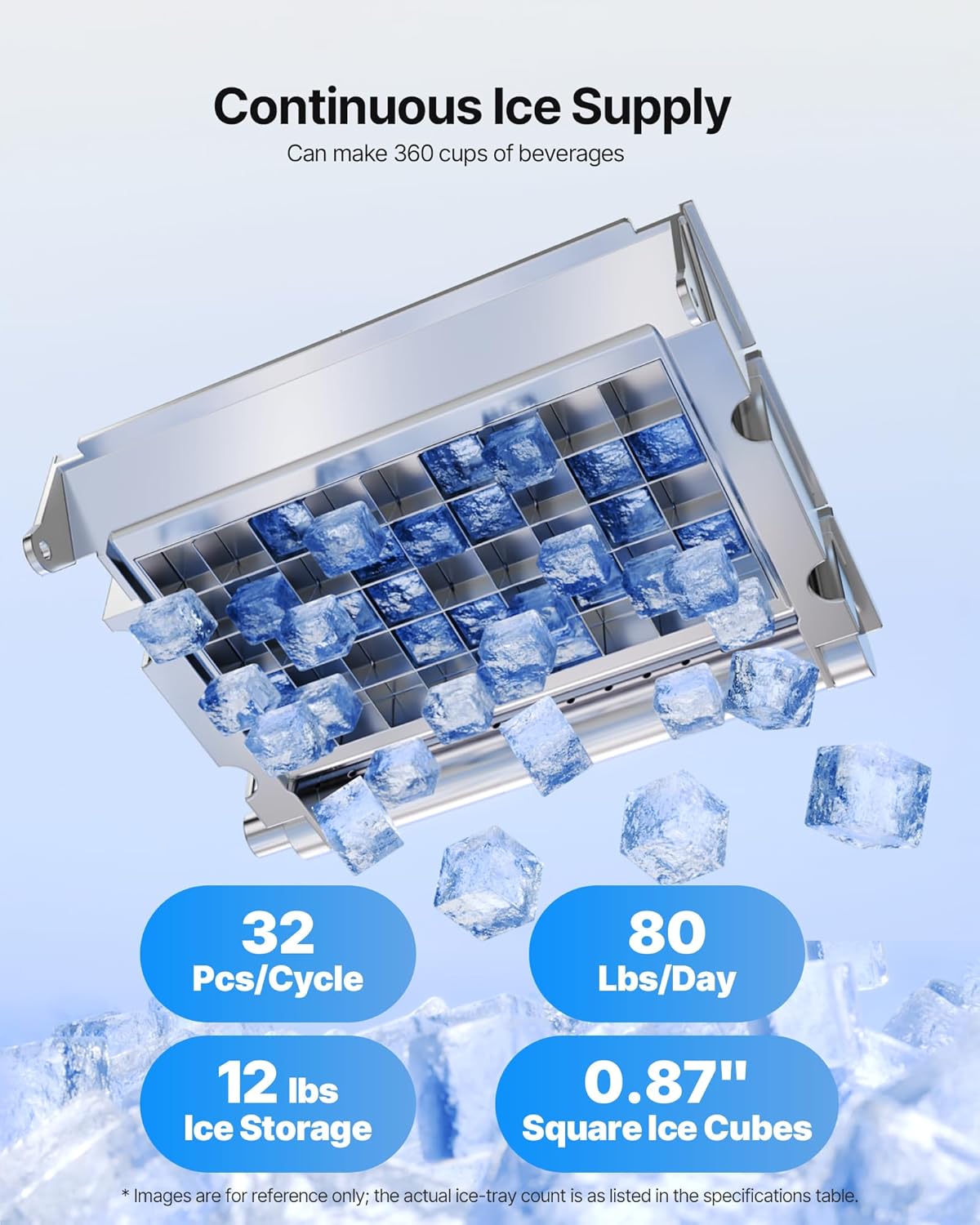 VEVOR Machine à Glaçons Commerciale 36 kg/24 h, Appareil de Préparation de Glaçons avec Capacité de Stockage de 5 kg, 32 Cubes par Cycle, avec Écran LED et Nettoyage Automatique, Restaurant Bar – Image 2