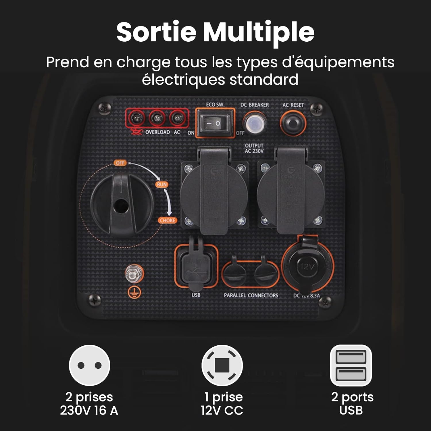 maXpeedingrods 3300W Groupe Electrogene Silencieux Inverter Essence avec Prises USB et 230V Générateur Electrique 4 Temps Generator Léger Secours pour les Caravanes, Garage, Jardin, Camping – Image 8