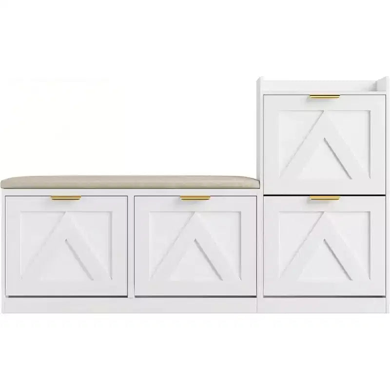 Shoe Storage Cabinet with Bench & 4 Flip Drawers - Narrow Entryway Organizer for 35-40 Pairs – Image 31