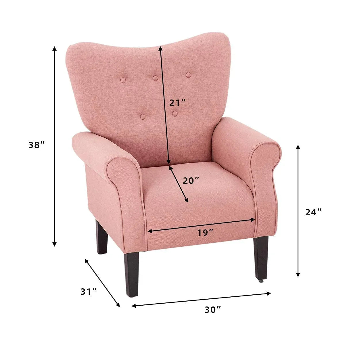 Erommy Modern Accent Chair, High Back Armchair, Upholstered Fabric Button Single Sofa with Wooden Legs for Living Room – Image 61
