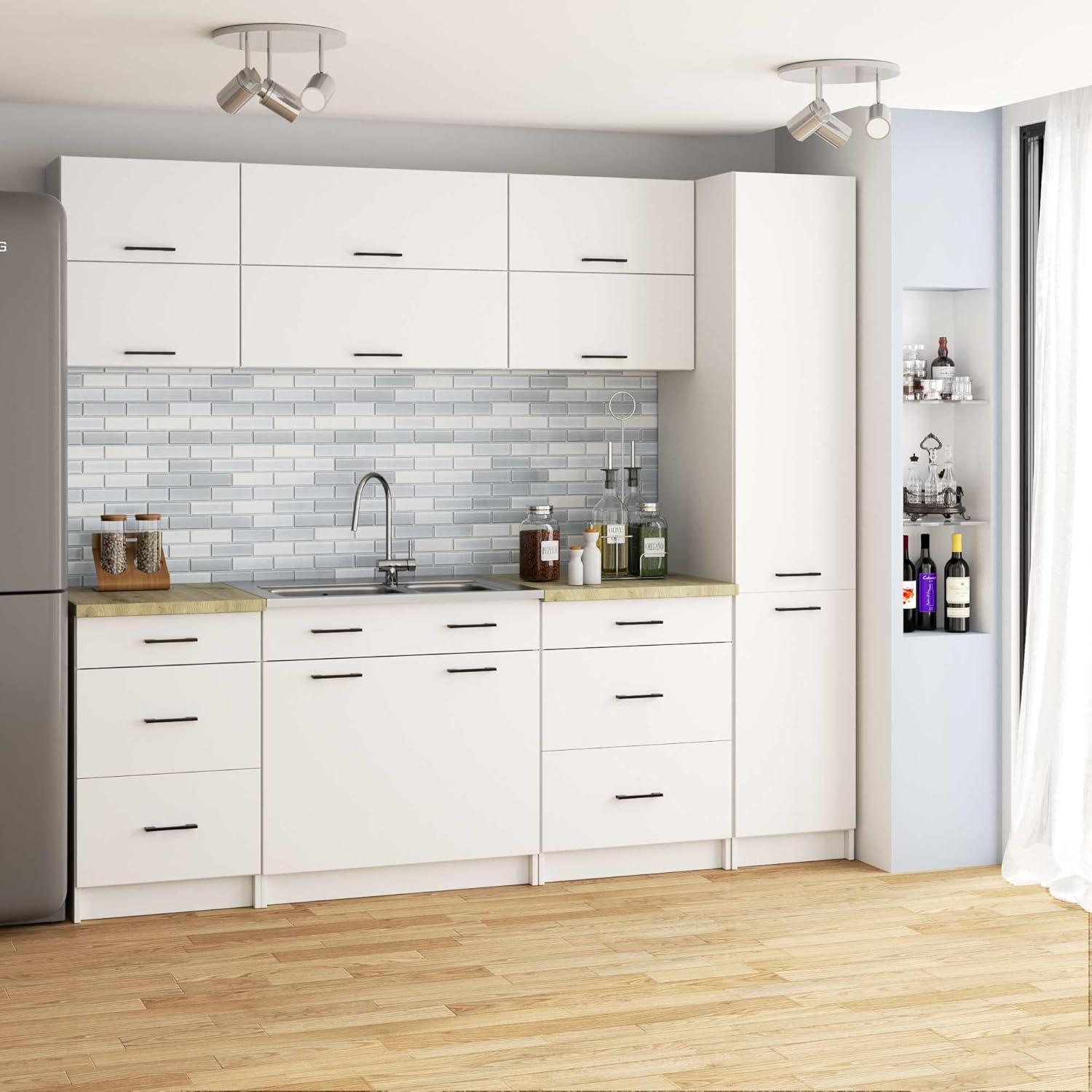 BDW - Colonne Cuisine - Armoire de Rangement 40 cm de Largeur, 205 cm de Hauteur, 57 cm de Profondeur - Spacieuse pour Provisions - Blanc – Image 2
