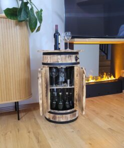 Alternative view of weeco Baril en bois avec étagères et portes pour ranger l'alcool - Meuble de bar avec grande surface de rangement pour 30 à 40 bouteilles - Casier à vin - 80 x 55 x 44 cm - Marron clair