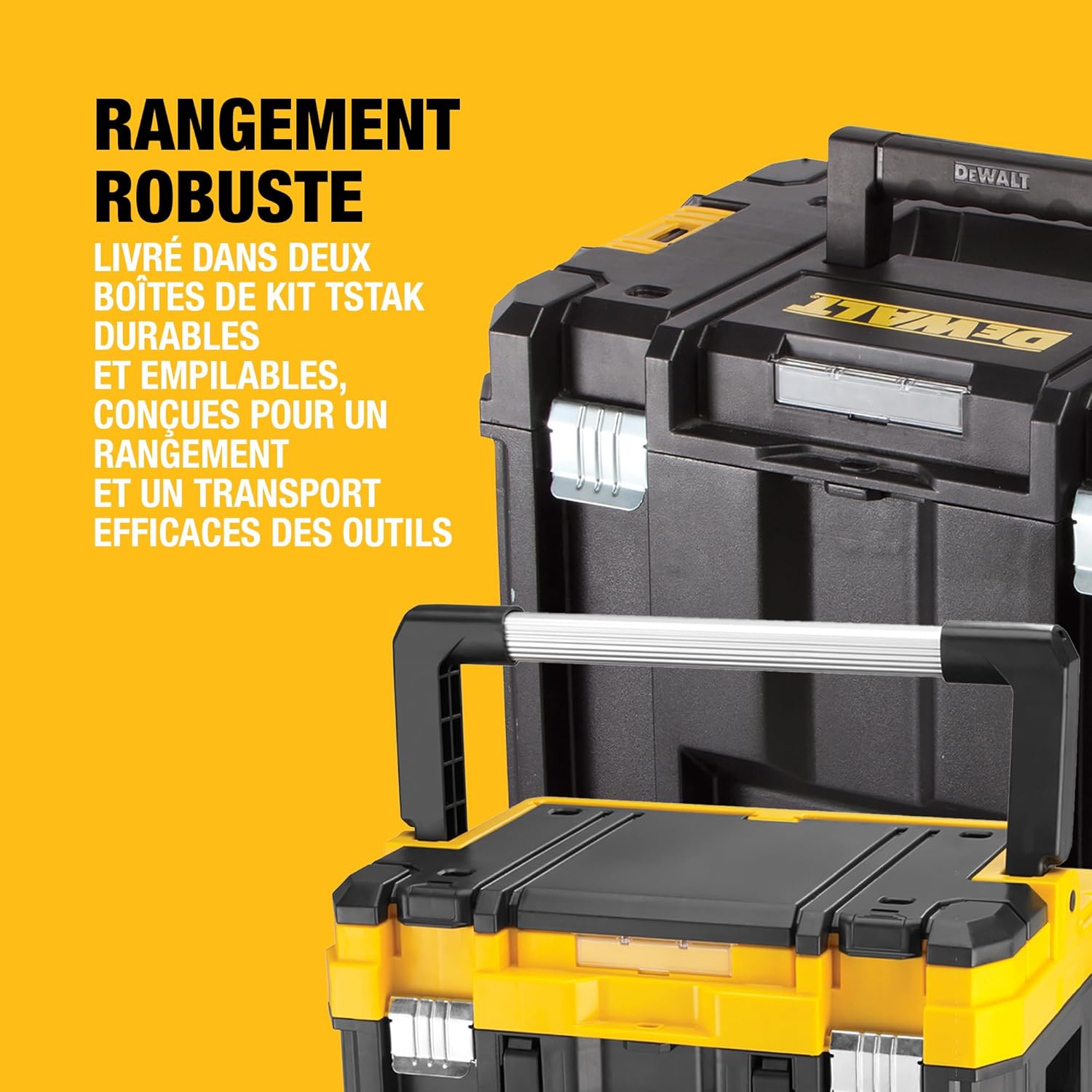Pack 5 outils XR 18V, 1 perceuse-visseuse, 1 visseuse à chocs à 3 vitesses, 1 scie sauteuse, 1 scie circulaire, 1 lampe LED, 3 batteries 5Ah, 1 chargeur et 2 coffrets TSTAK, DCK551P3T-QW – Image 7