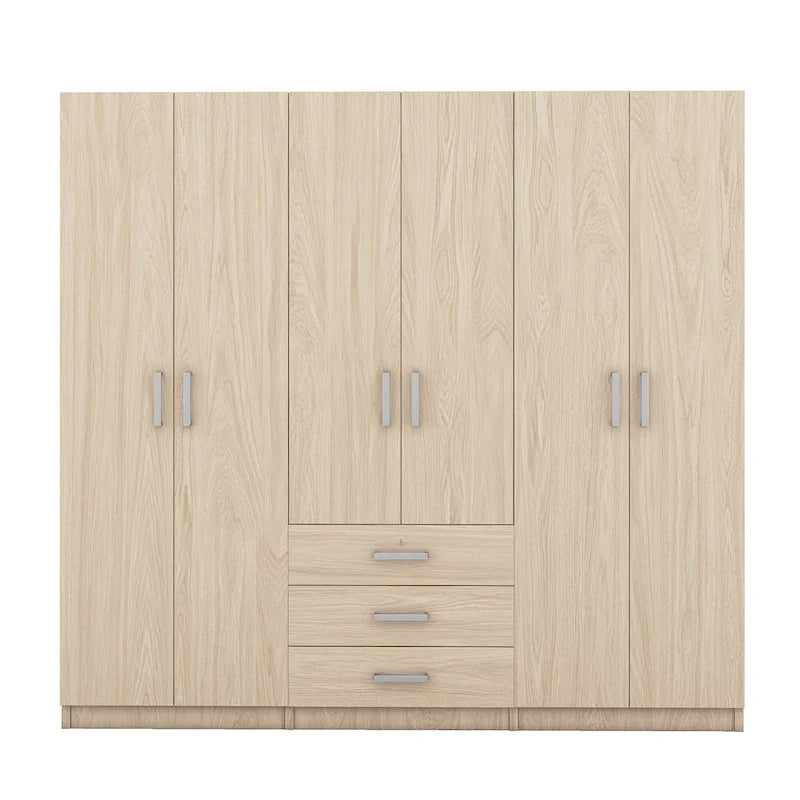 6-Doors Wooden Wardrobe Storage with 3 Big Drawers for Bedroom – Image 27
