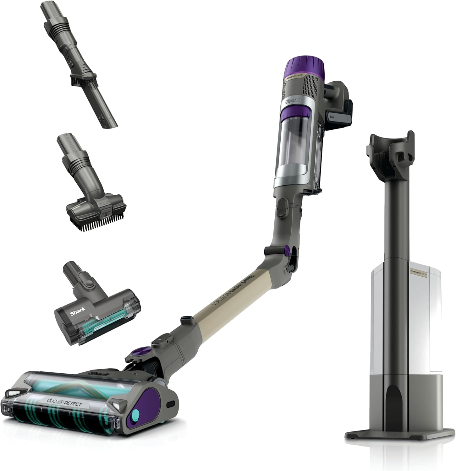 Shark aspirateur sans Fil PowerDetect Clean & Empty, DuoClean Detect, Reverse Clean, Base Auto-vidante 2 l, Anti-Hair Wrap Plus, autonomie 70 Min, léger, Access. Animaux/multisurface, Gris IP3251EUT