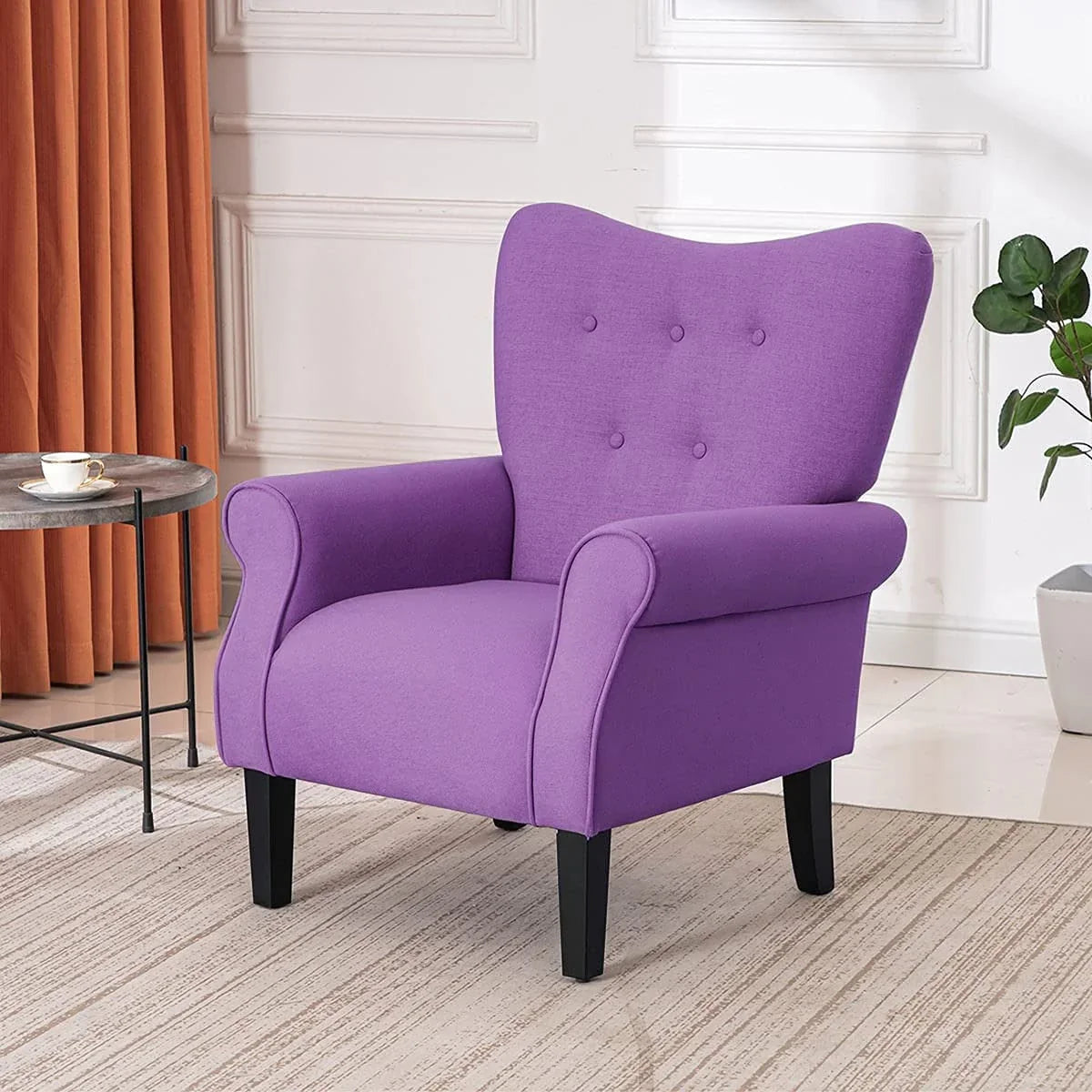 Erommy Modern Accent Chair, High Back Armchair, Upholstered Fabric Button Single Sofa with Wooden Legs for Living Room – Image 164
