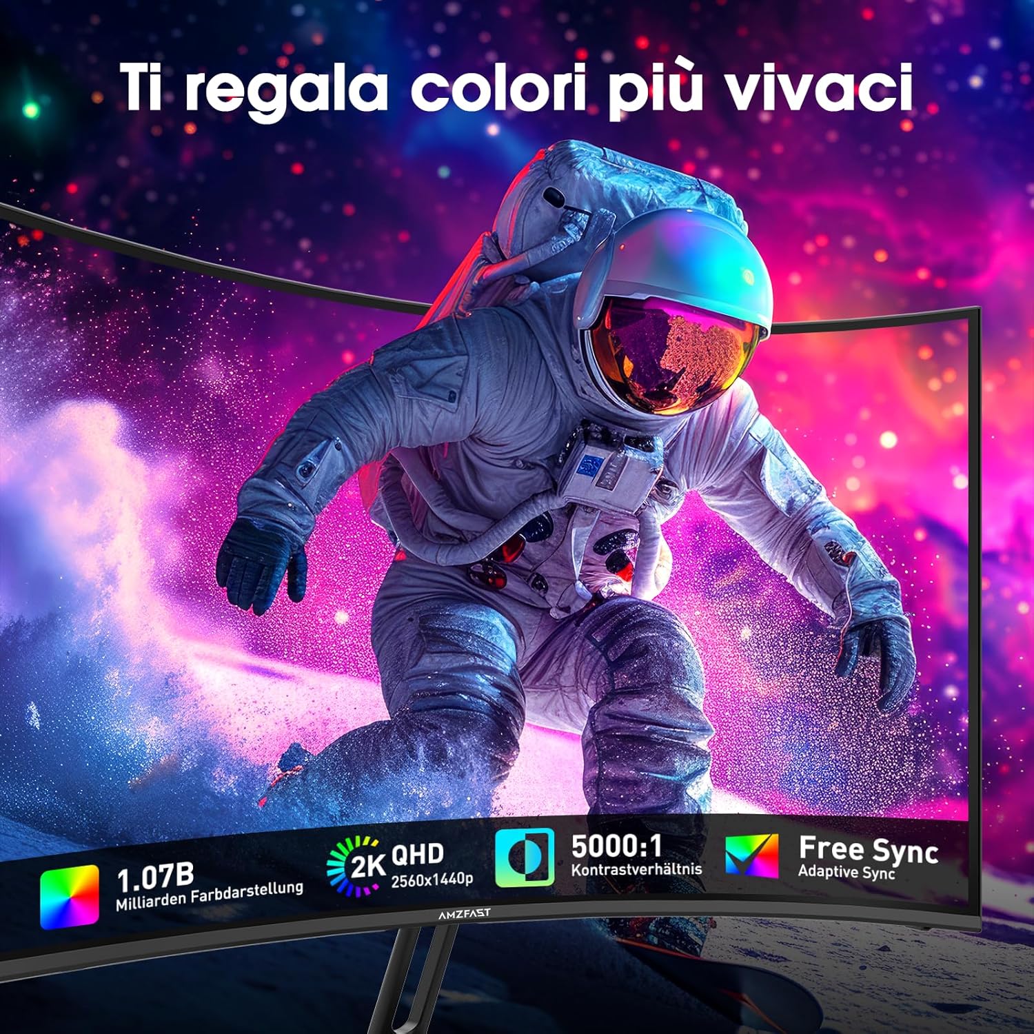 Amzfast Écran PC Gaming 27 Pouces Incurvé, 2K QHD(2560 x 1440), 240Hz Moniteur, 1Ms MPRT, 1500R, sRGB 120 pour cent, Adaptive Sync, Low Blue Light,VESA 100 * 100, HDMI 2.0 * 2/DP 1.4 * 2, AMZG27C1Q Pro – Image 4