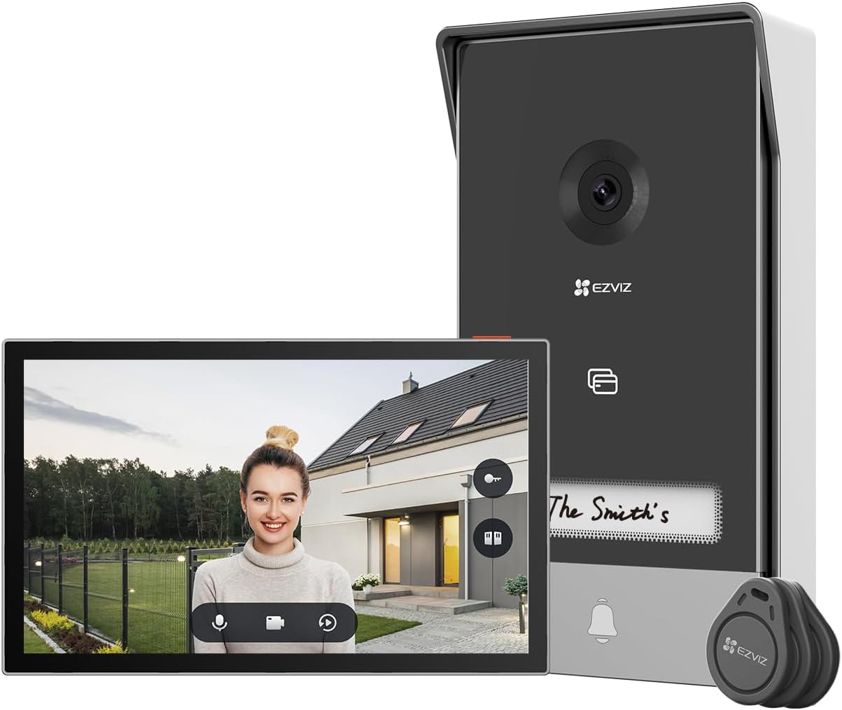 EZVIZ HP7 2K Visiophone Connecté Interphone Vidéo, 7 Pouces Moniteur Tactile, Unlock à Distance, 2 Fils, Détection Humaine, Option RFID, Audio Bidirectionnel, Vision Nocturne, étanche, WiFi dual-Band