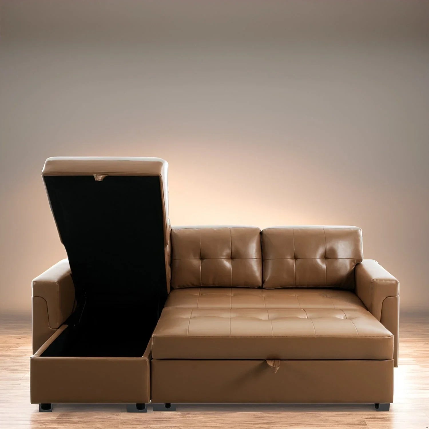 Convertible Reversible Sectional Sofa with Pull-Out Sleeper Bed, Hidden Storage Chaise, and Durable Legs – Image 107