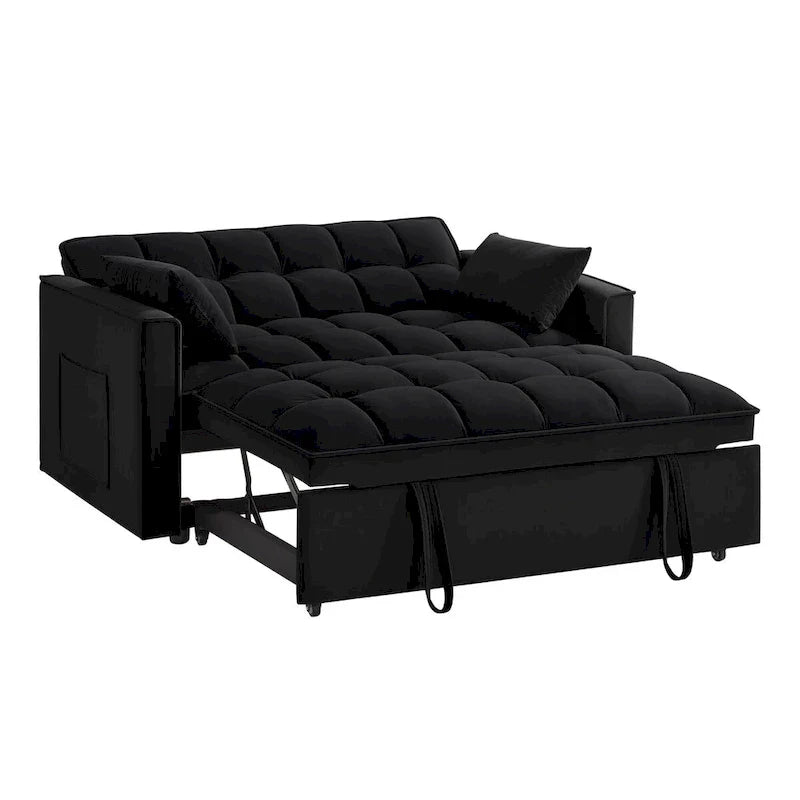 4 in1 Loveseat Sofa Bed with Armrests & Storage Pockets, Multi-Function Tufted Pull-out Sofa Bed with Adjustable Backrest – Image 66