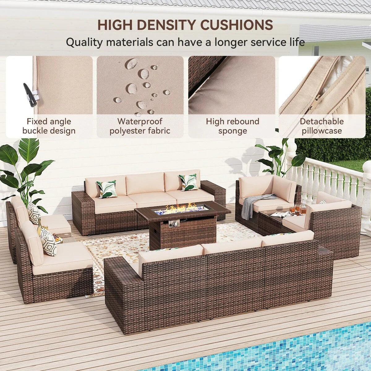 13 Pieces Patio Furniture Set with 44Fire Pit Table – Image 2