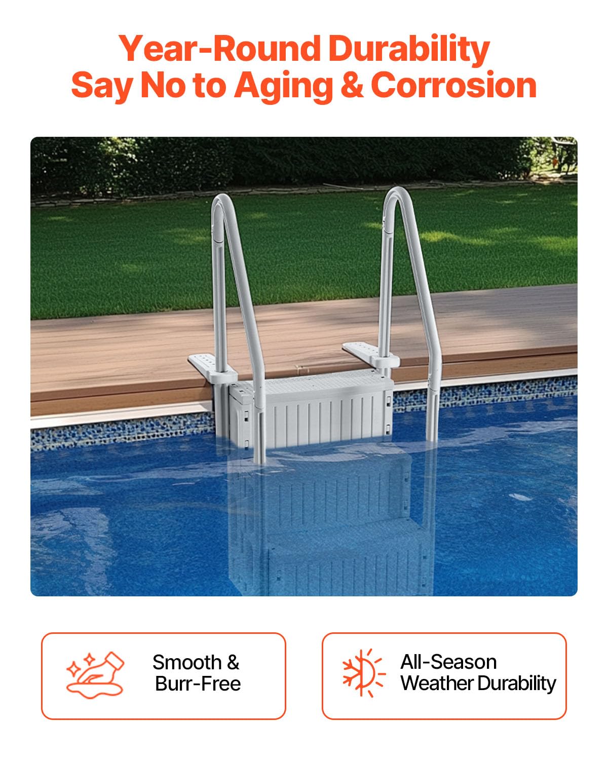 VEVOR Escalier de Piscine en Plastique avec 2 Rampes, 4 Marches Antidérapantes, Capacité de Charge 181,4 kg, pour Piscines Creusées 122-137 cm, Terrasse, Jardin, Maison, Intérieur, Extérieur, Gris – Image 5