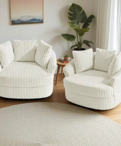 2 Set Oversized 43 W Plush Corduroy Swivel Barrel Chair with Pillows