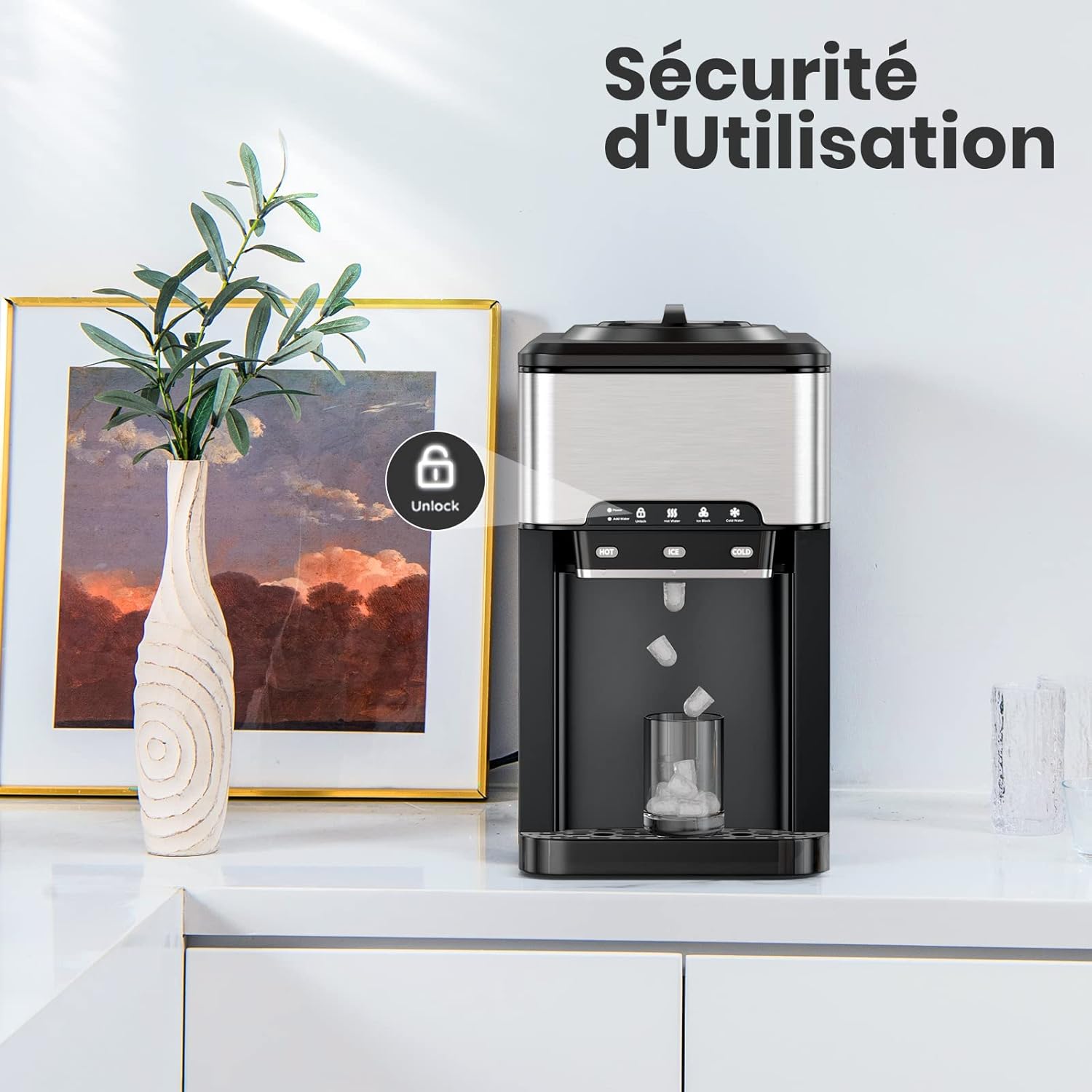 GOPLUS Machine à Glaçons 3 en 1 avec Glace, Eau Chaude et Froide, Distributeur d'Eau avec Réservoir 3 L,Capacité de Fabrication de Glace 18,1KG/24H,Machine à Boire avec Contrôle Tactile – Image 7