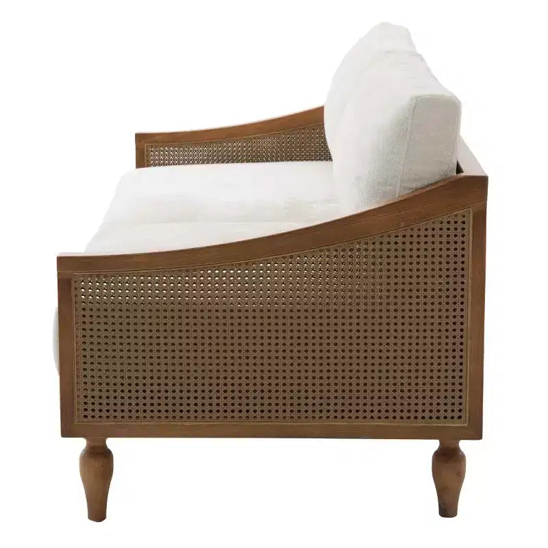 Mid-century Loveseat Sofa with Soft Upholstery, Rattan Armrests & Wooden Legs, 2-Seater Sofa for Living Room, Bedroom, or Apartment-Panipeachy – Image 19