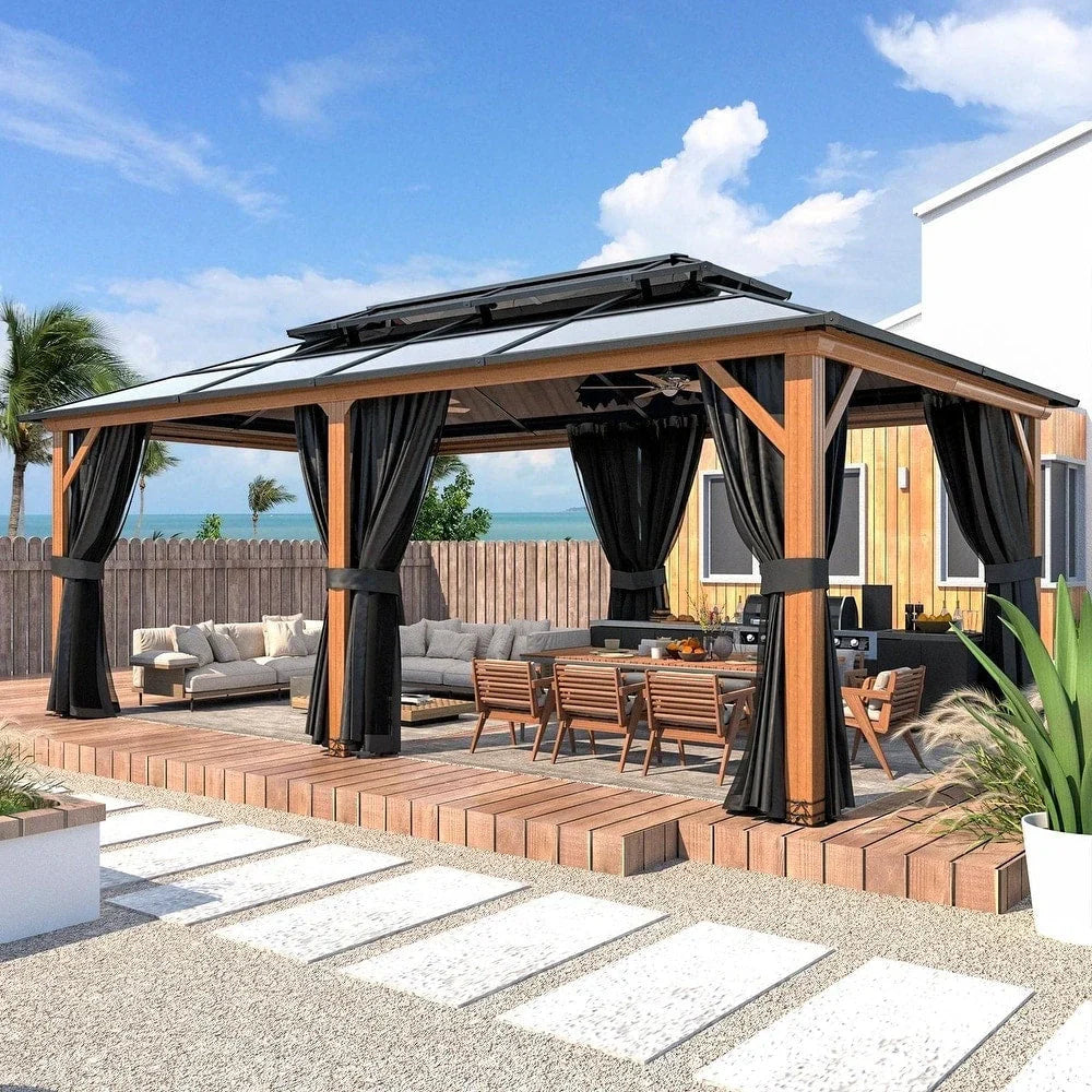 EROMMY Hardtop Gazebo,Outdoor Pergola with Double Roof & Netting & Curtains,Heavy Duty Canopy for Patio, Backyard, Pool party – Image 22