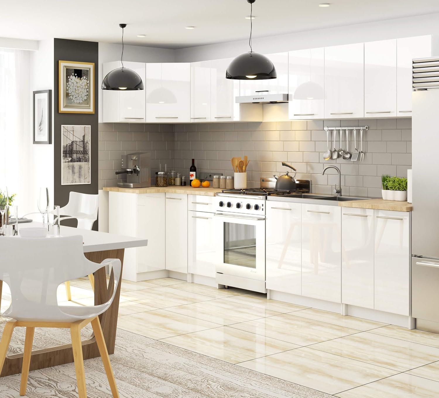 AKORD Armoire de Cuisine avec Plan de Travail - Oliwia S60 Meuble Bas avec 3 Tiroirs Armoire de Cuisine Basse de 60 cm de Large 46x60x85 cm Blanc Blanc Brillant – Image 5