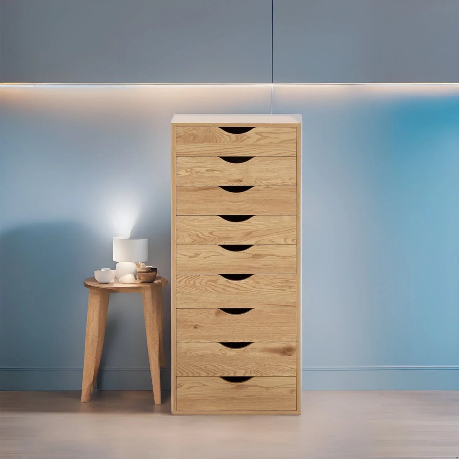 Narrow Wooden 9-Drawer Cabinet with Smooth-Glide Drawers and Top Storage Shelf – Image 21