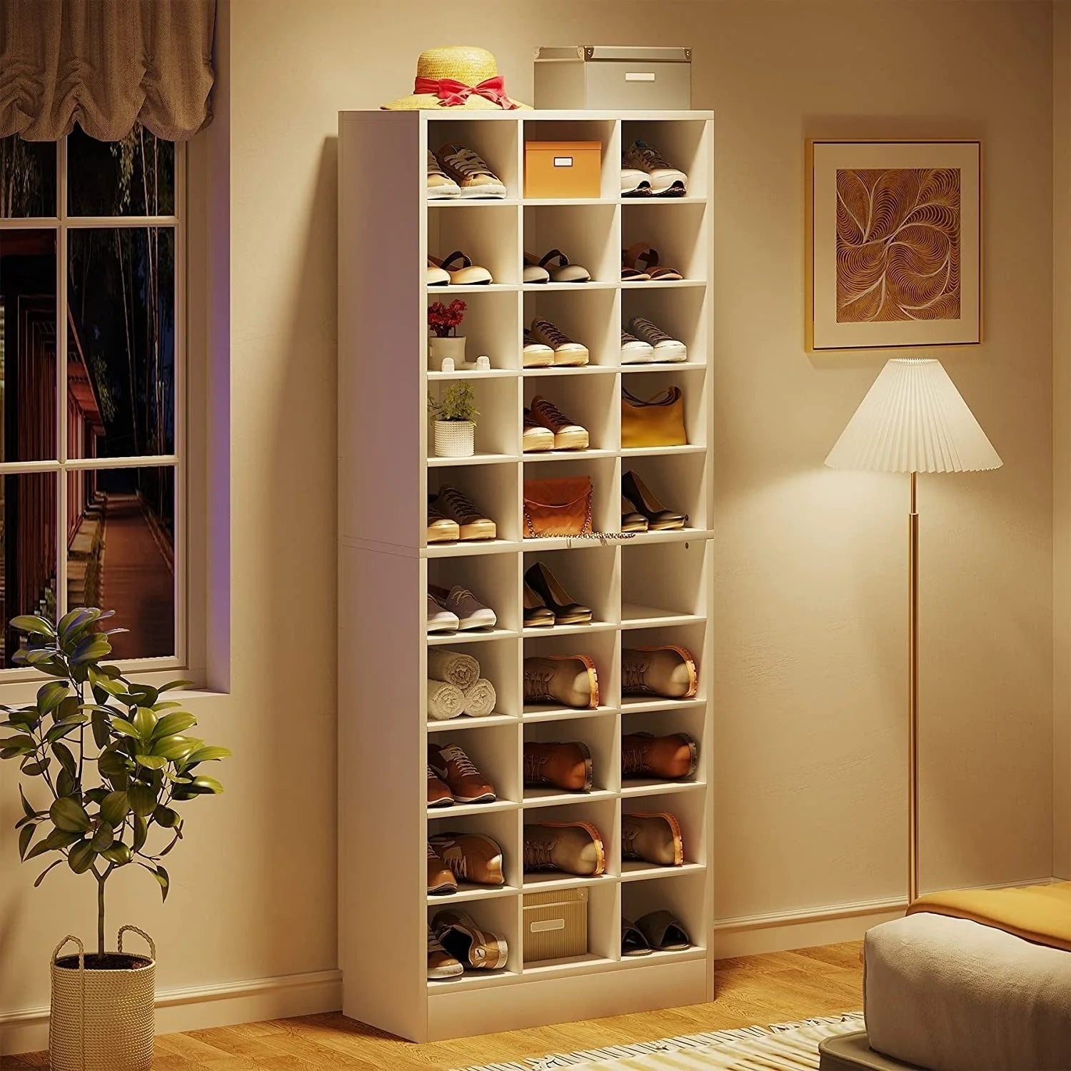 30 Pairs Tall Shoe Cabinet, 10 Tiers White Wooden Shoe Storage Rack for Closet, Entryway - 10-tier – Image 21